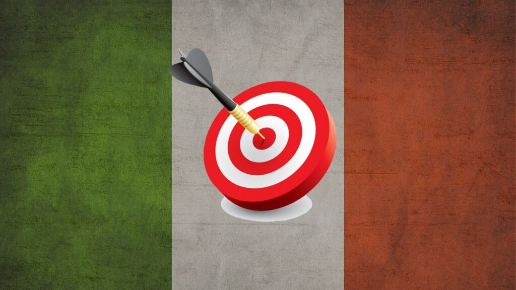 bandiera Italia con al centro simbolo di obiettivo