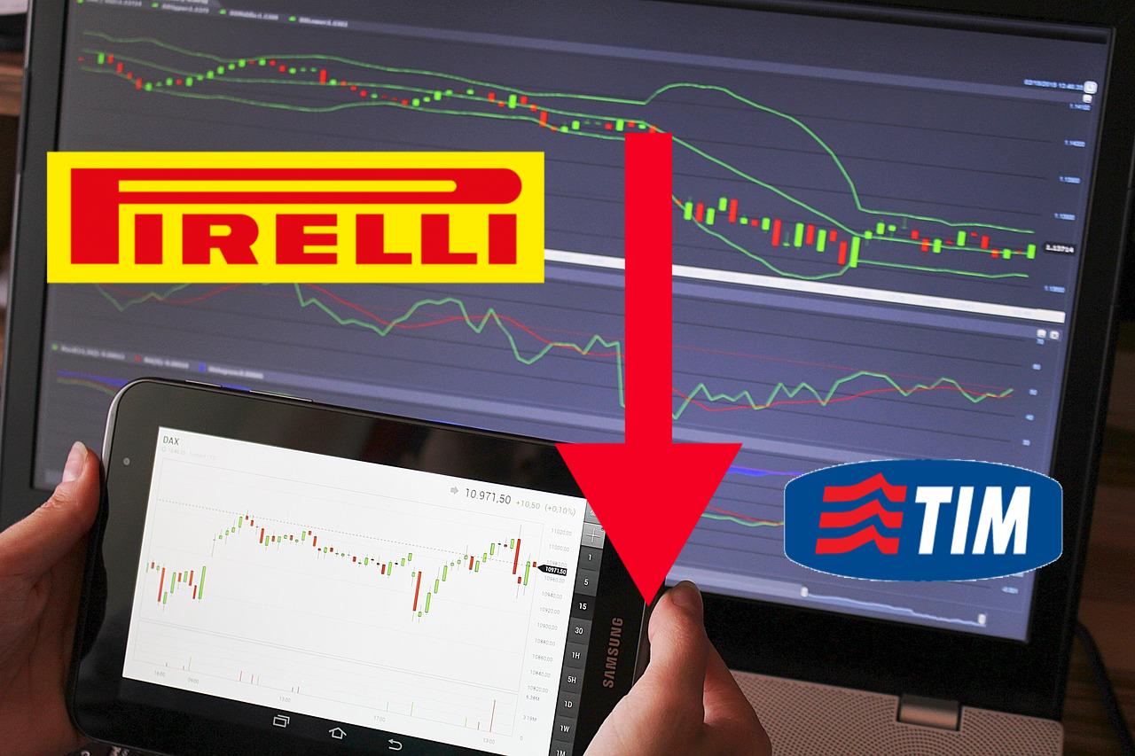 chart di trading con logo di Pirelli e di Telecom Italia