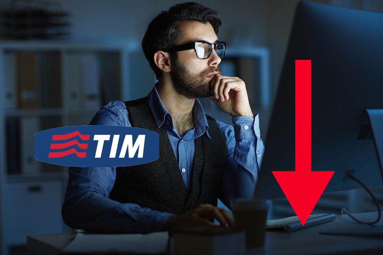 trader che pensa e logo di Telecom Italia