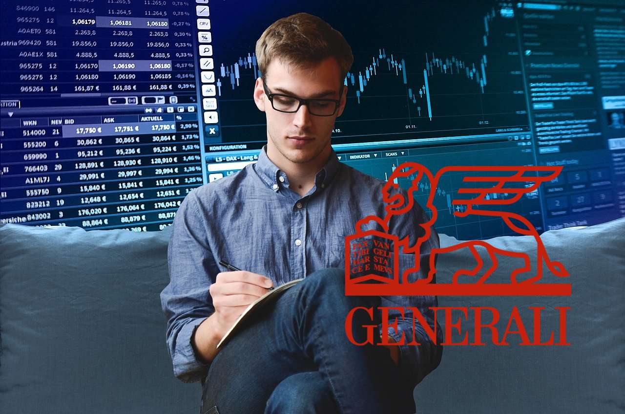 trader che analizza dei dati e logo di Generali