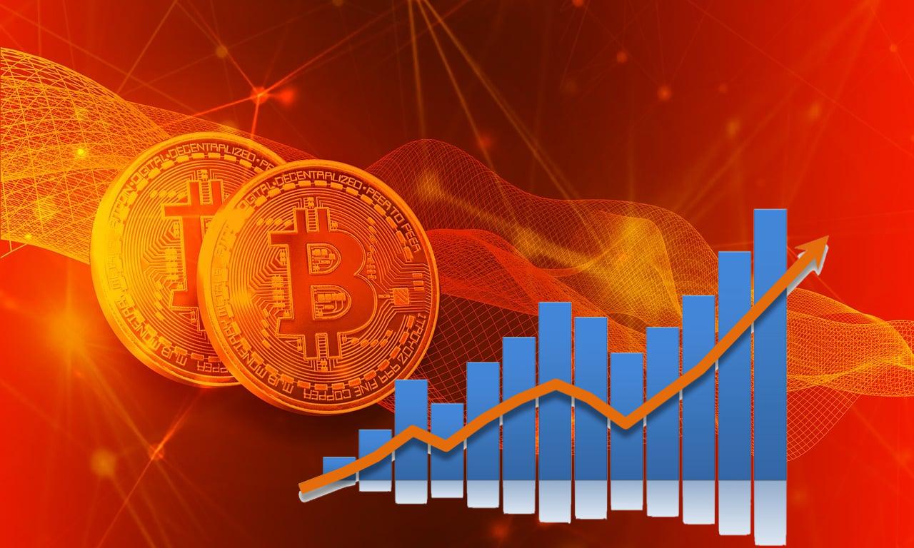 monete con Bitcoin e grafico al rialzo