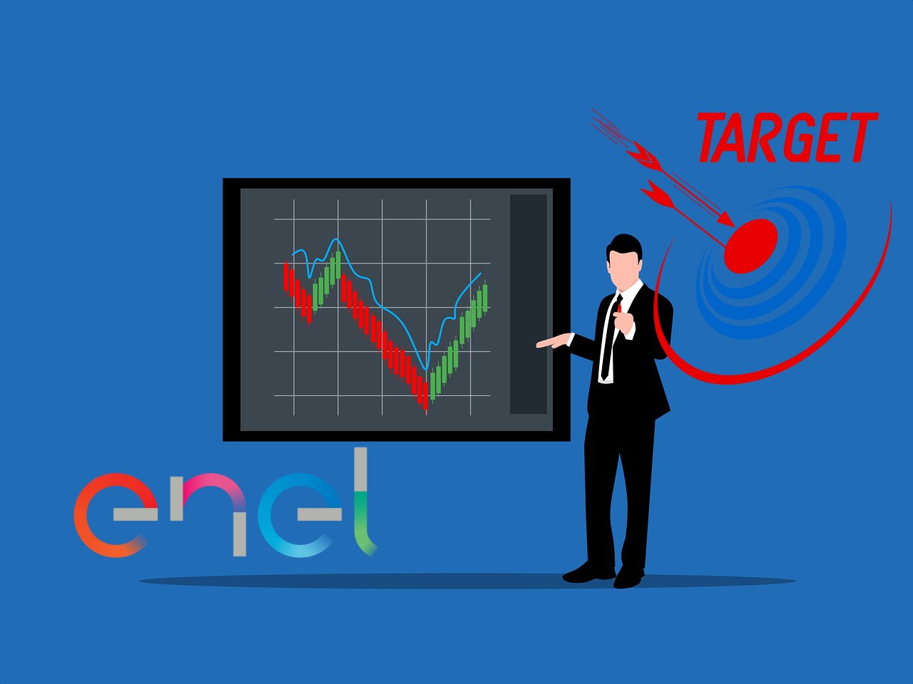 investitore che analizza un grafico e logo di Enel