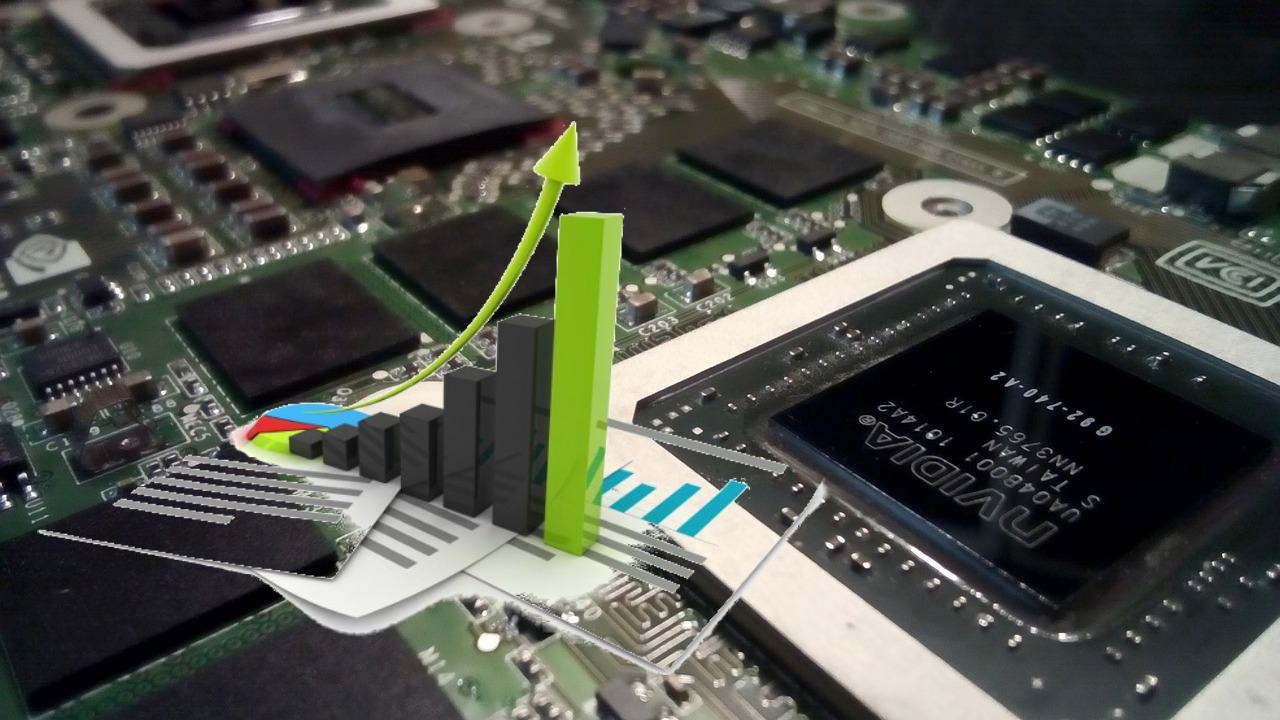 microchip di Nvidia e grafico al rialzo