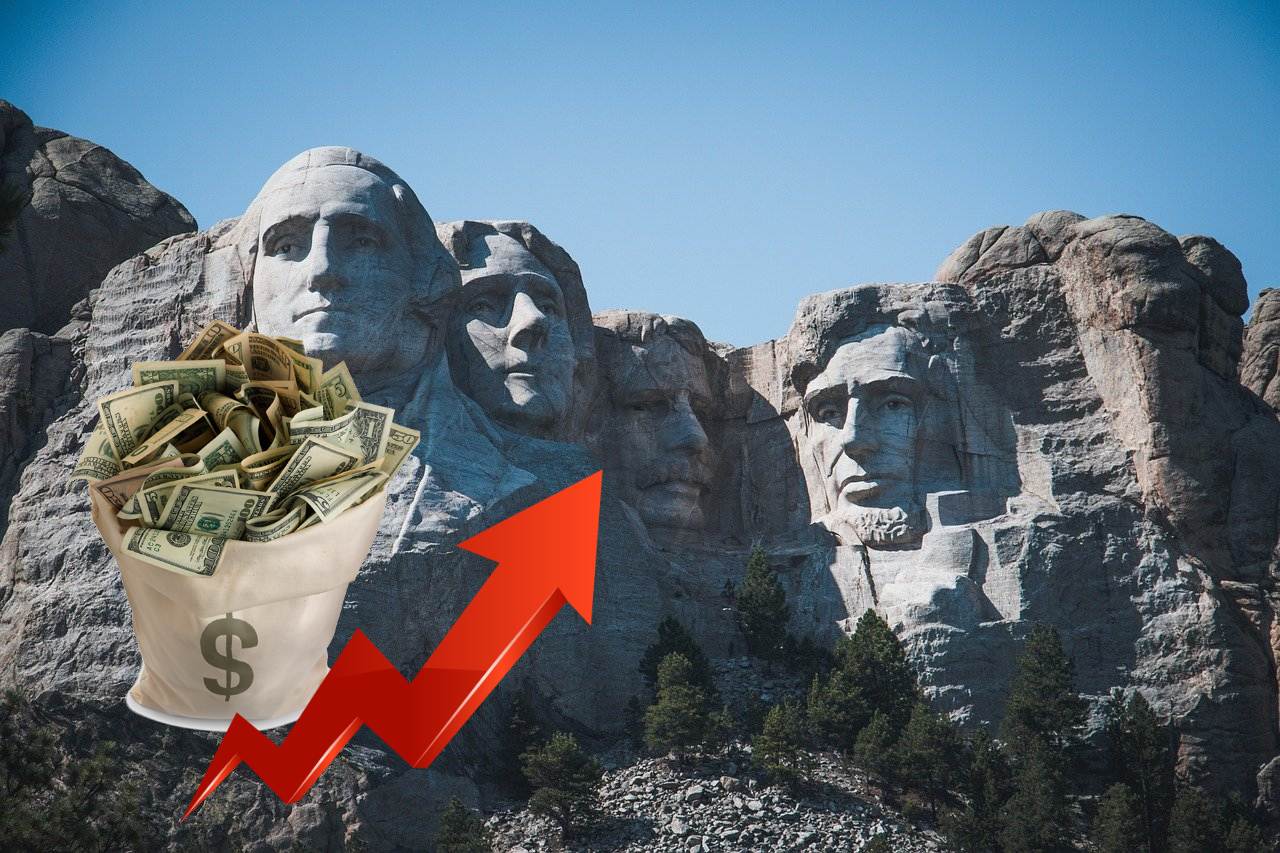 montagna presidenti Usa e sacco con dollari