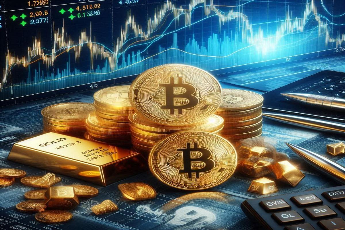 monete con logo bitcoin e lingotti di oro
