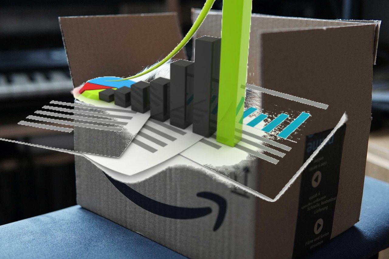 pacco Amazon con grafico al rialzo