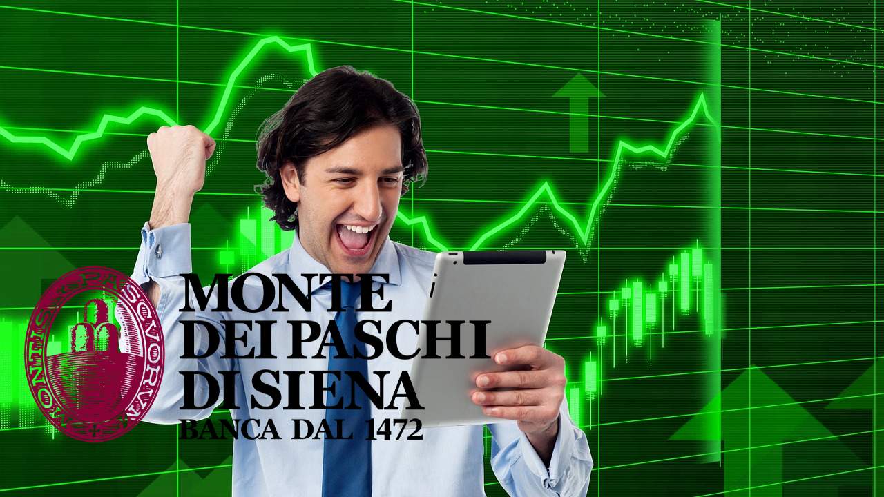 trader che esulta per rally di mps