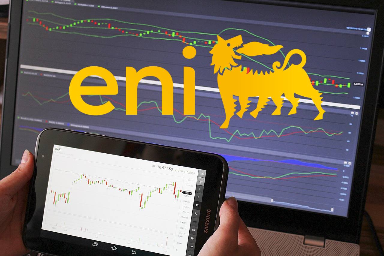 chart di trading e logo di eni