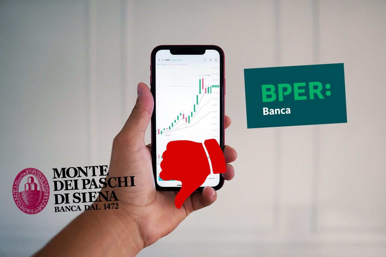 mobile trading e logo di MPS e BPER