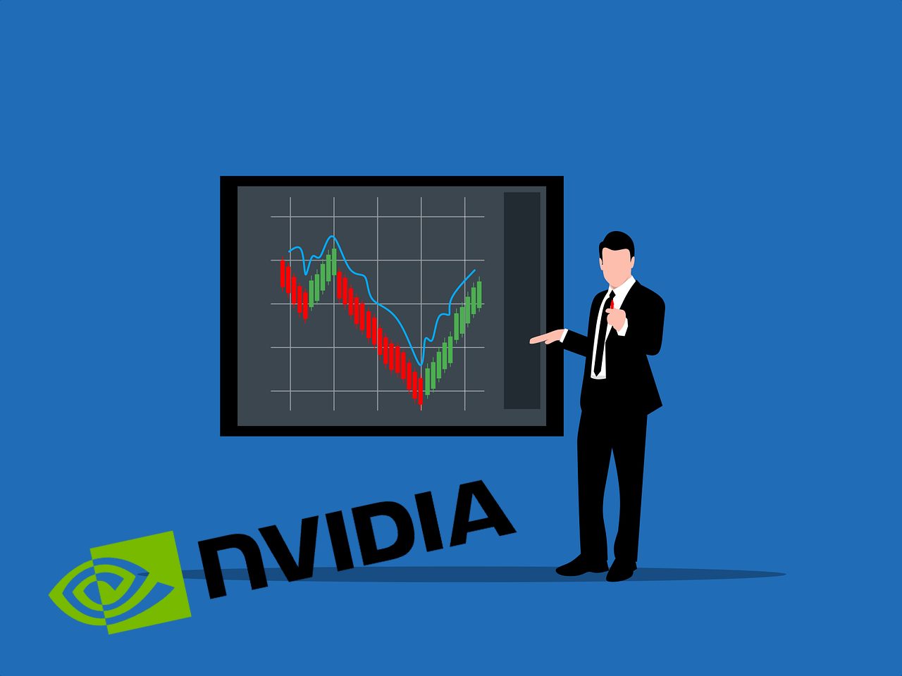 investitore che illustra grafico e logo di Nvidia