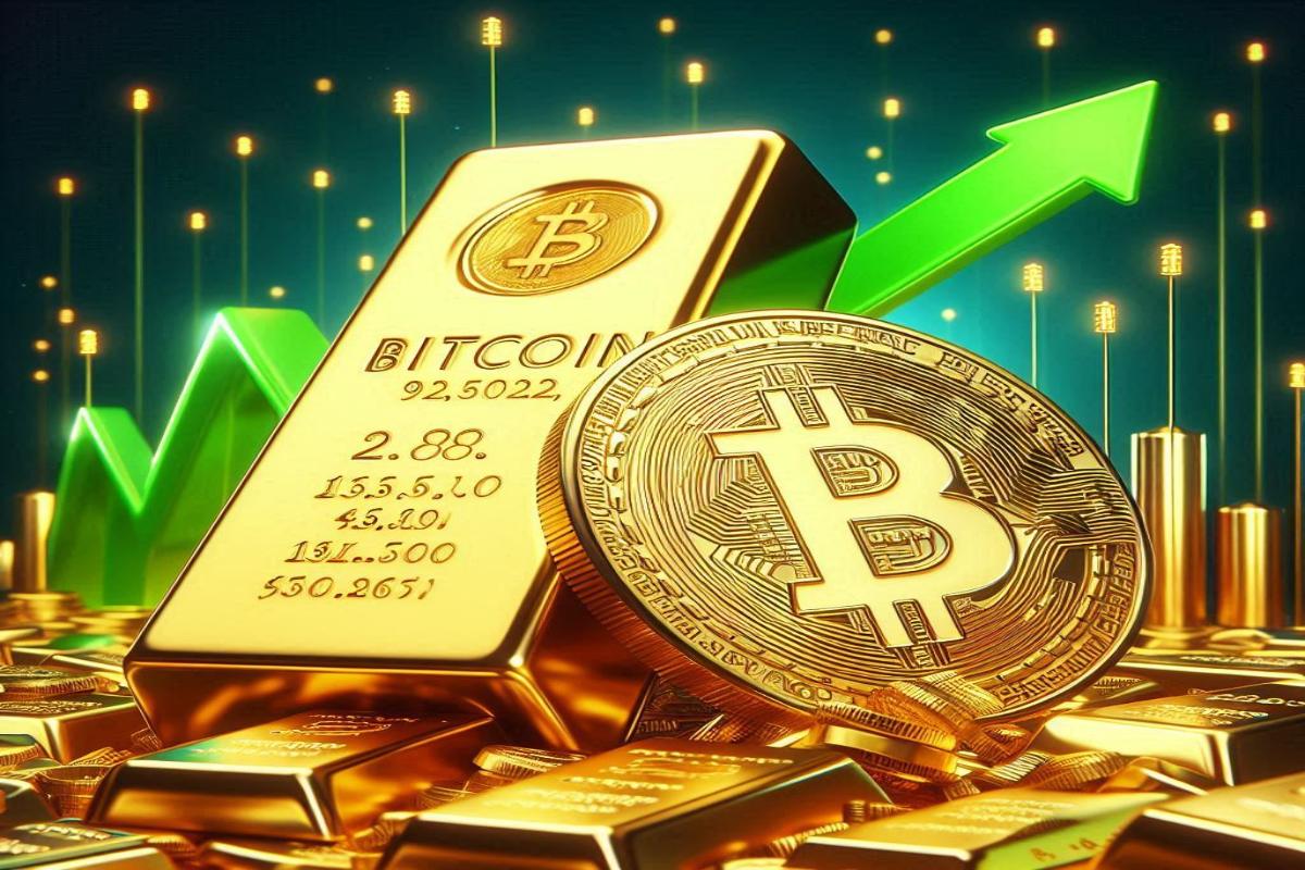 lingotto di oro e Bitcoin