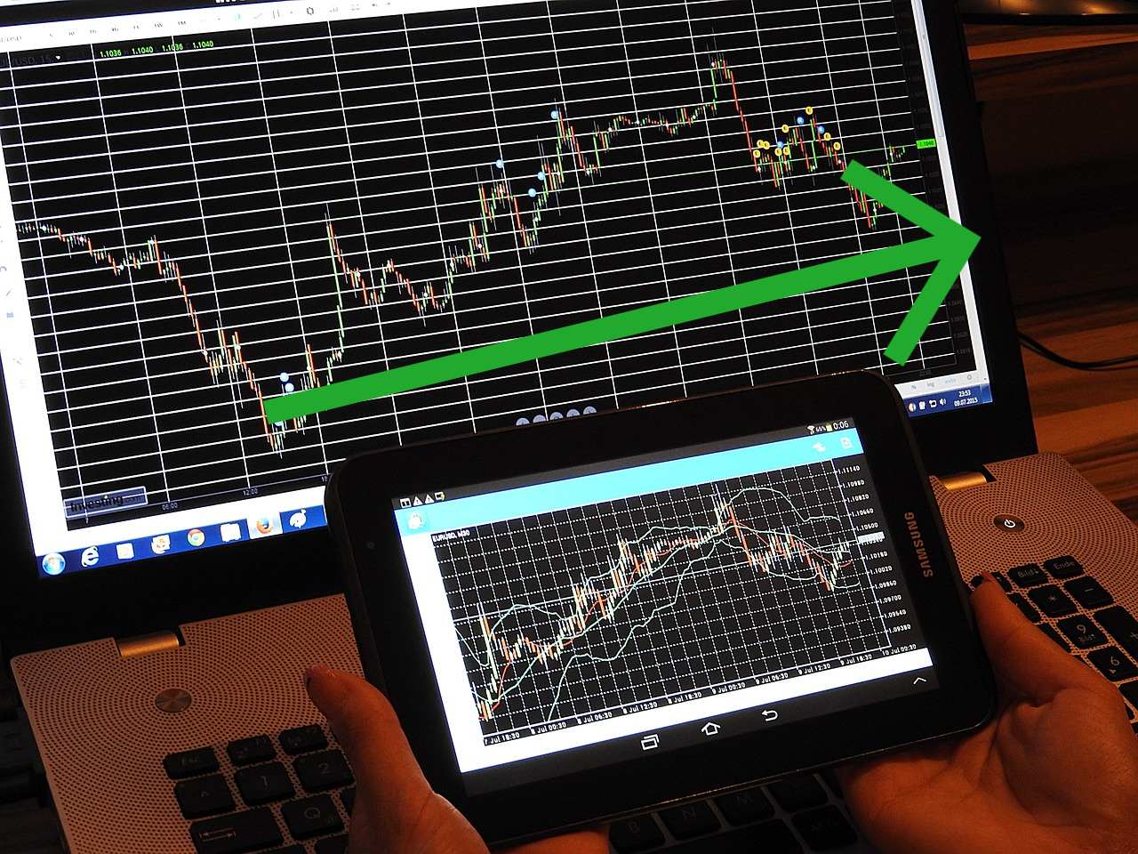 chart di trading e freccia verde