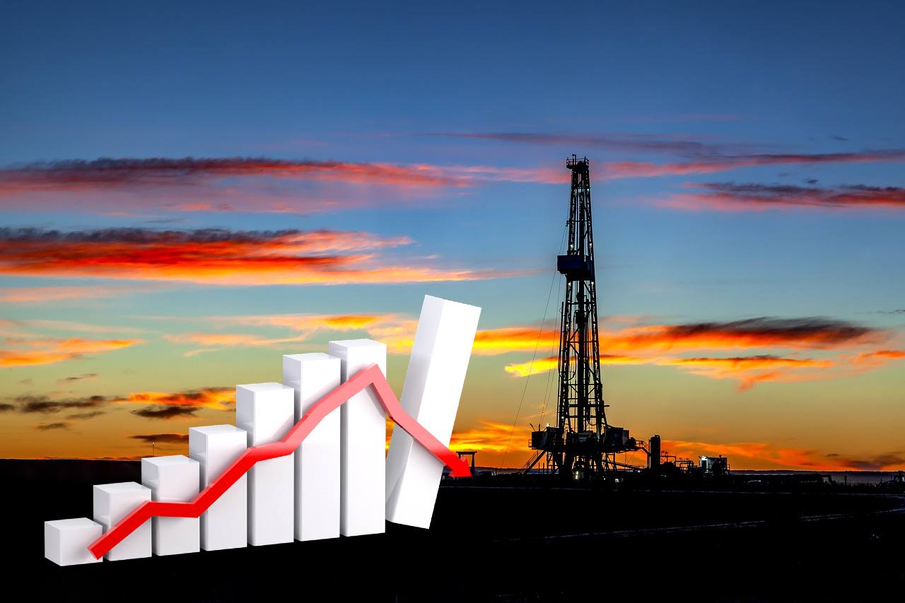 impianto petrolifero e grafico al ribasso