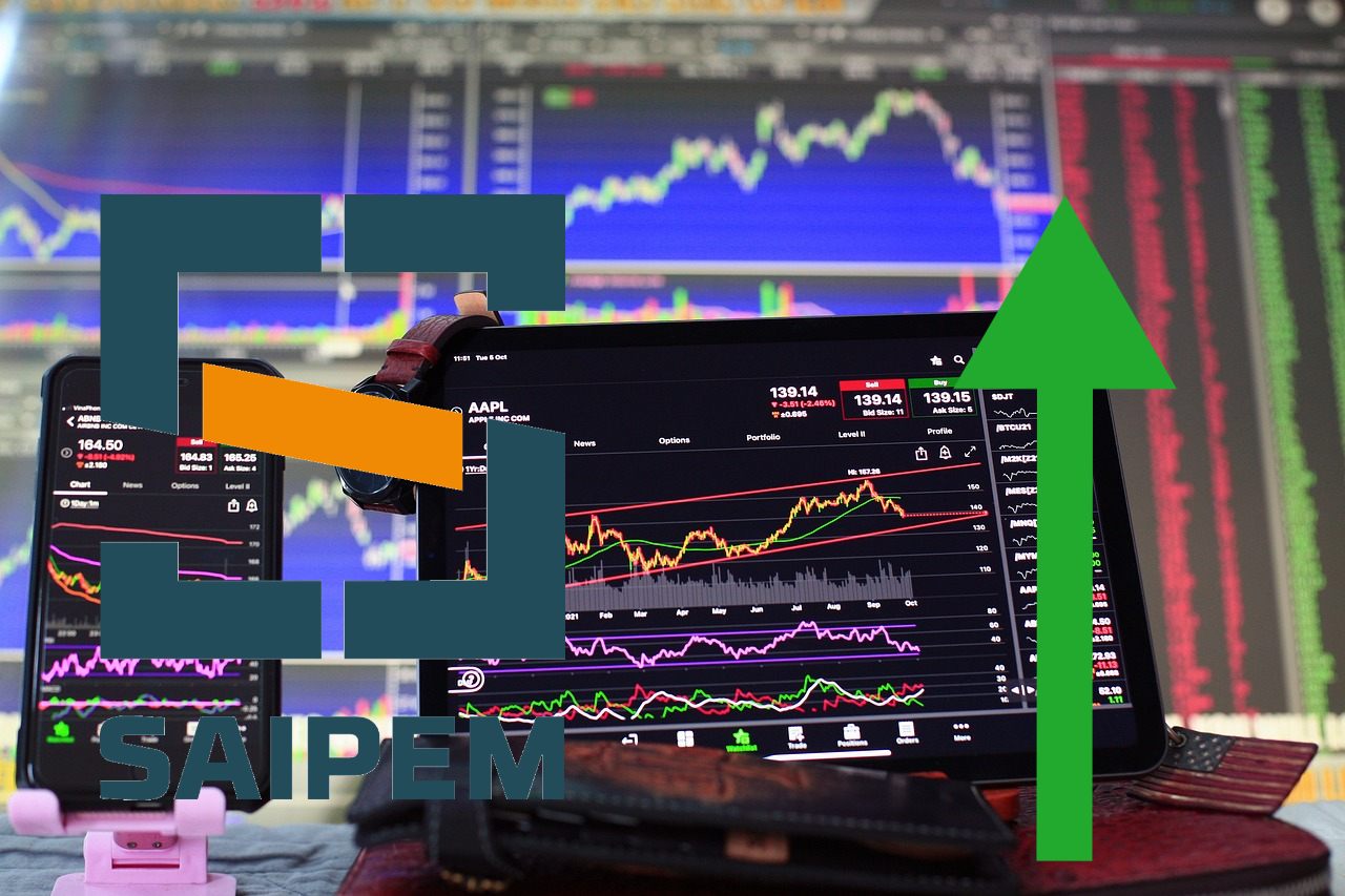 grafici di trading e logo di saipem