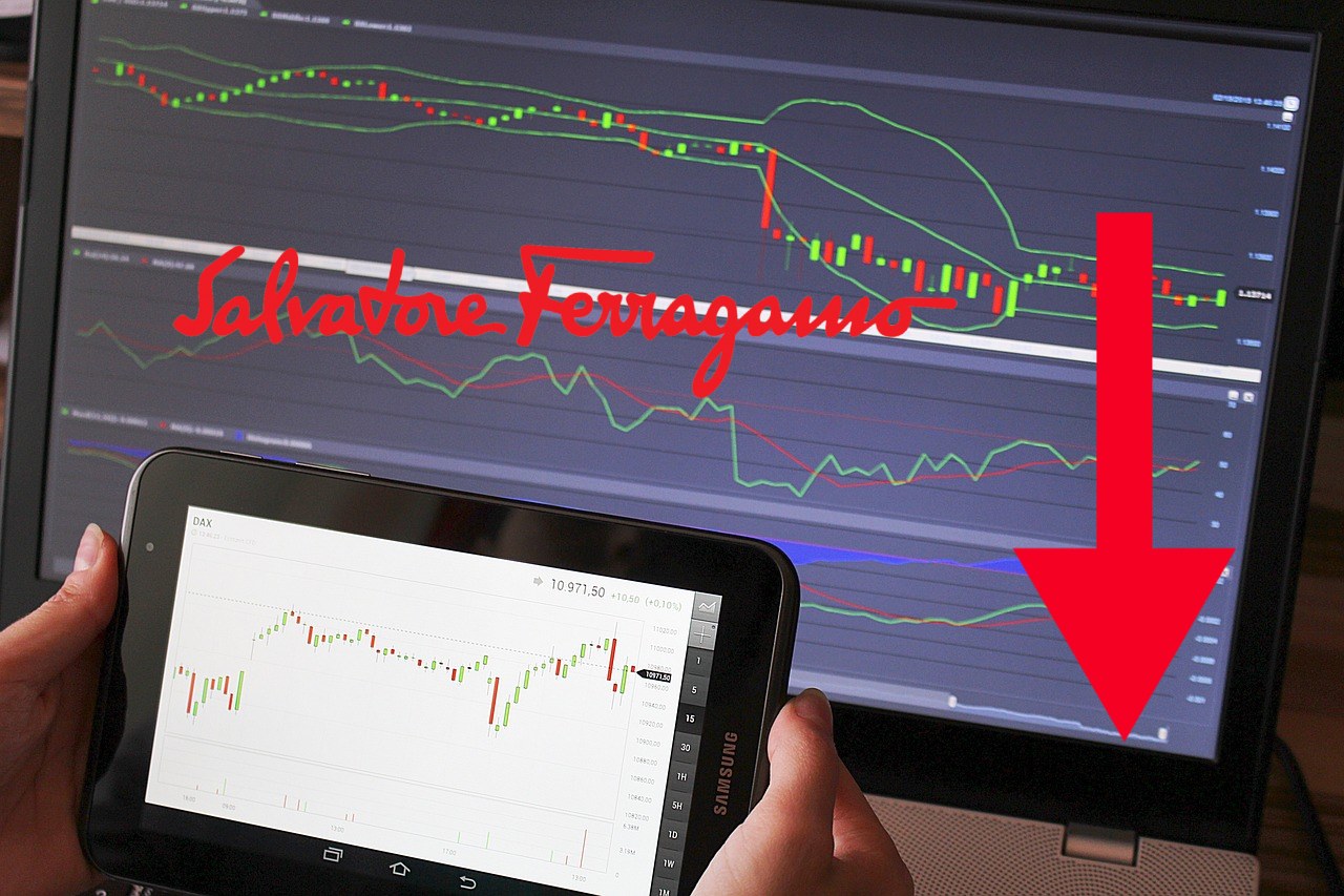 chart di trading e logo di Ferragamo