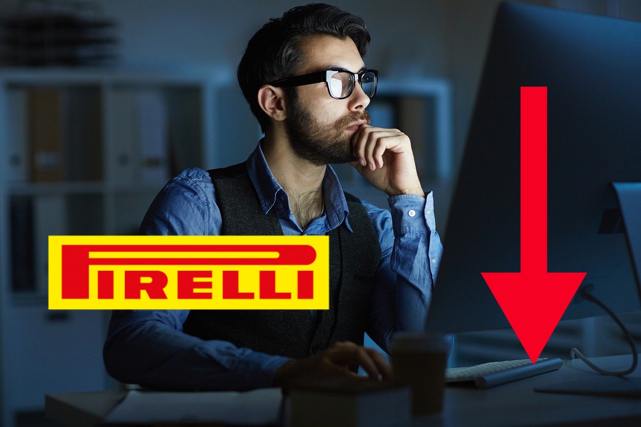 trader che pensa e logo di Pirelli