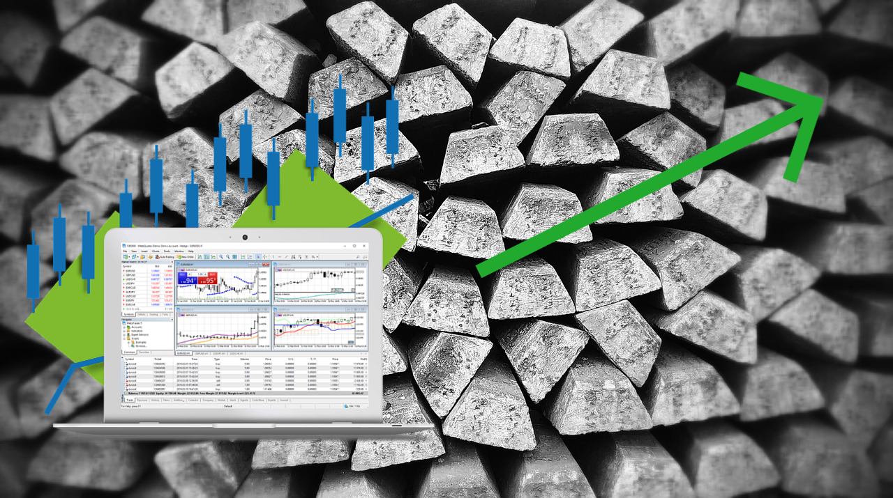 lingotti di argento e chart di trading