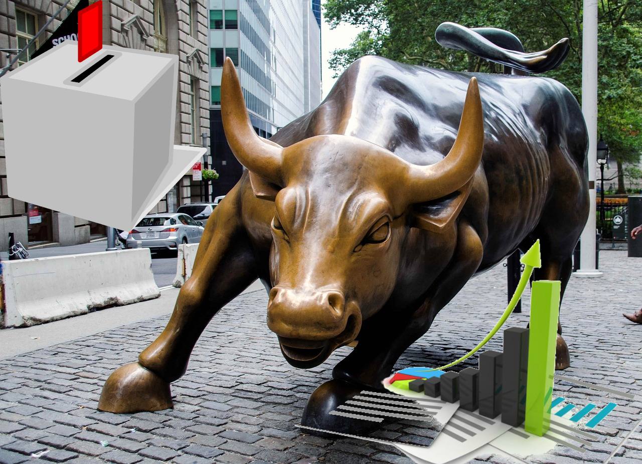 toro di Wall Street e urna elettorale