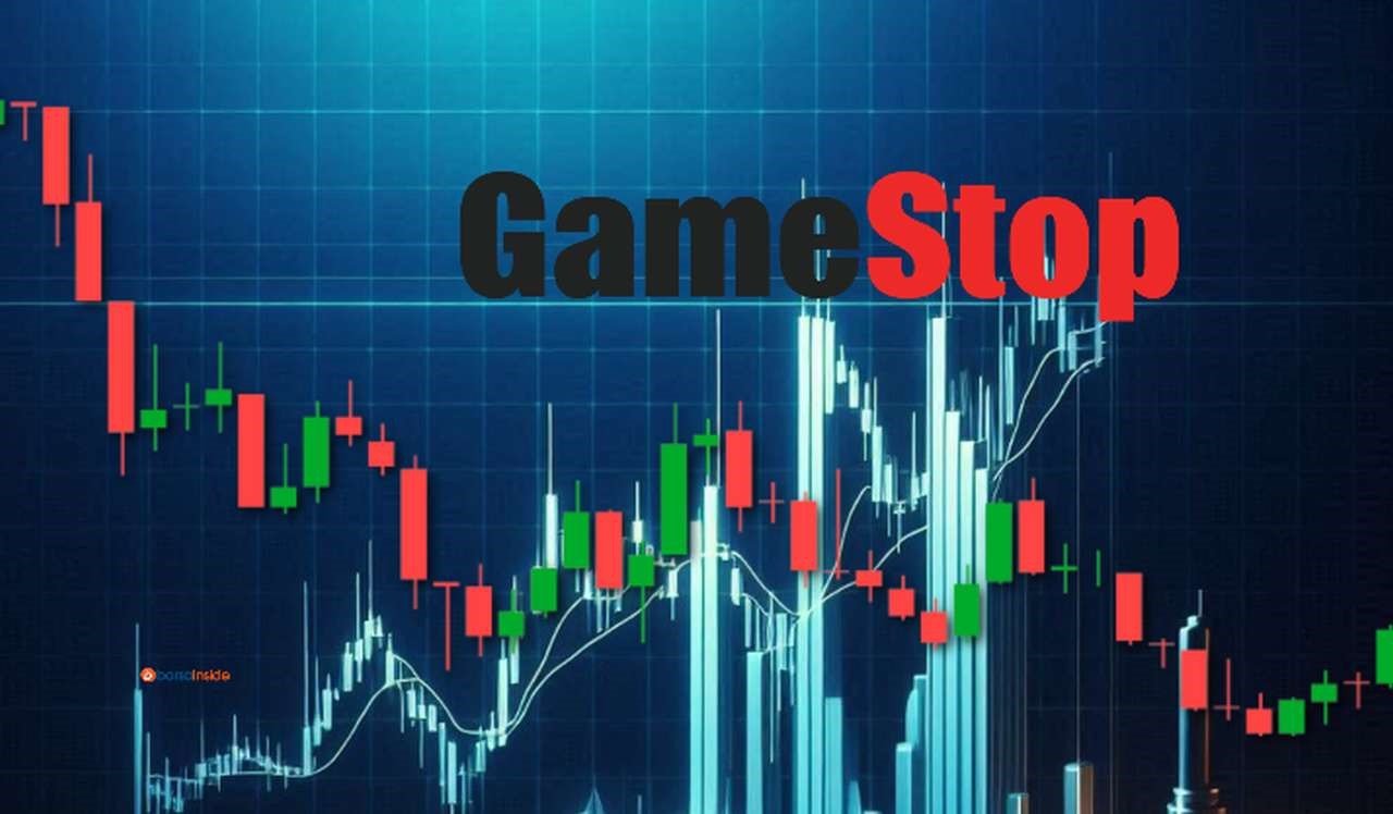 Alcuni grafici finanziari con il logo di Gamestop in sovrimpressione