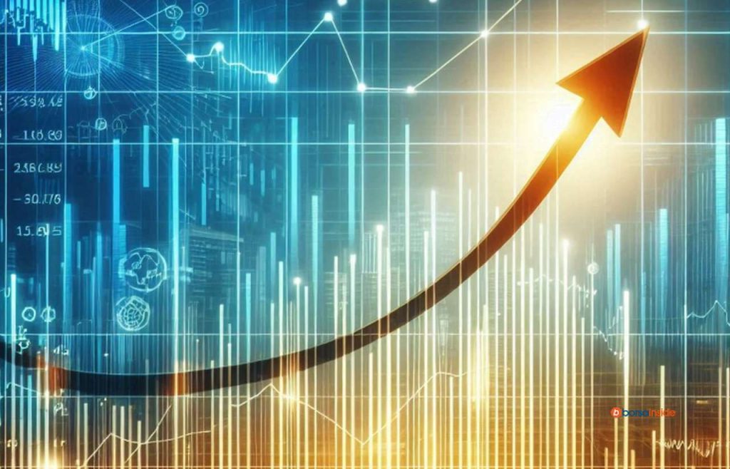 Un grafico a candele con una freccia che traccia una curva verso l'alto