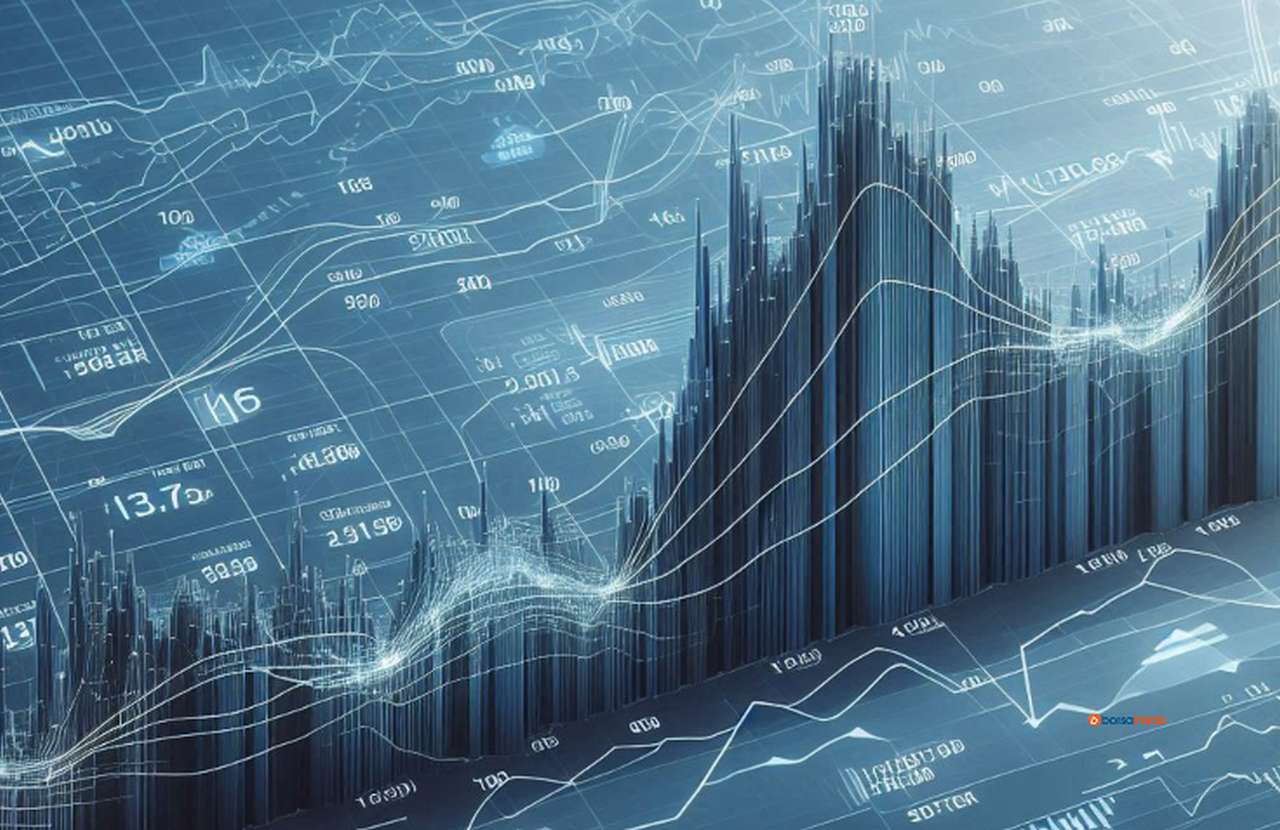 Un grafico a candele in toni di blu