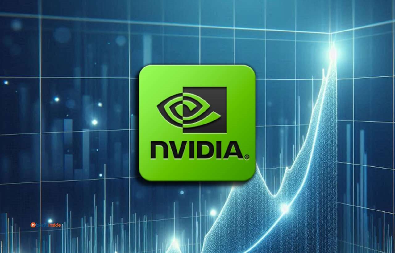 Il logo di Nvidia con un grafico sullo sfondo