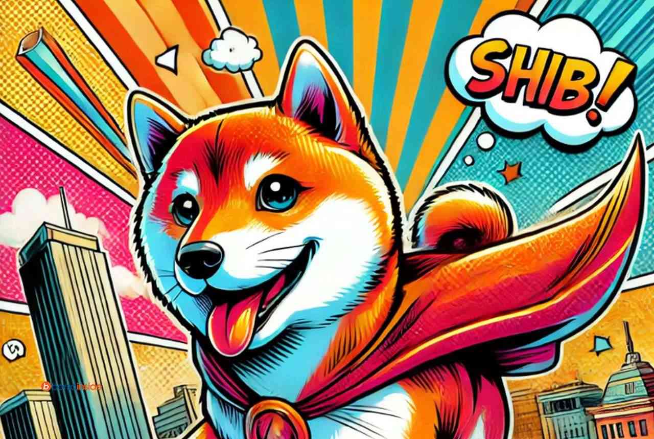 La versione fumetto del cane simbolo di Shiba Inu SHIB con un mantello