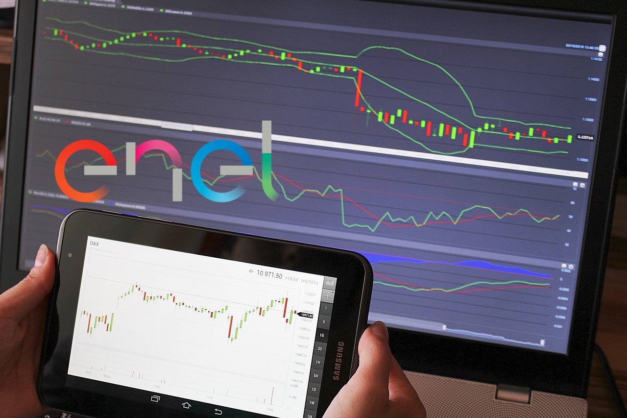 logo di Enel su chart di trading