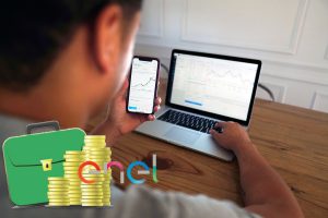 investitore in azione e valigetta con logo di Enel