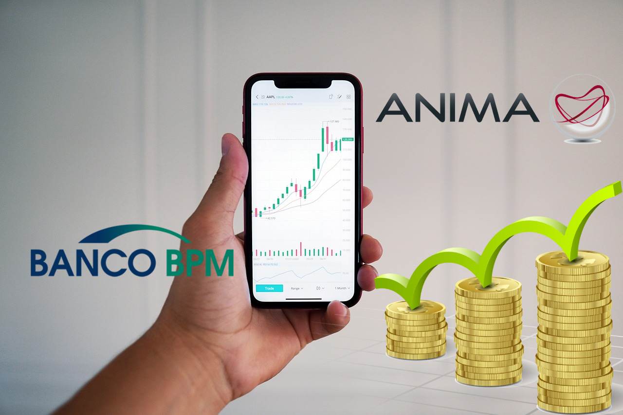 mobile trading e logo di Banco BPM e Anima Holding