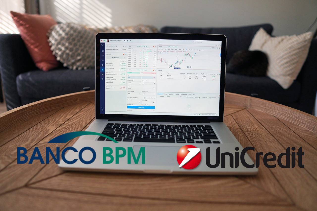 chart di trading con logo Unicredit e Banco BPM