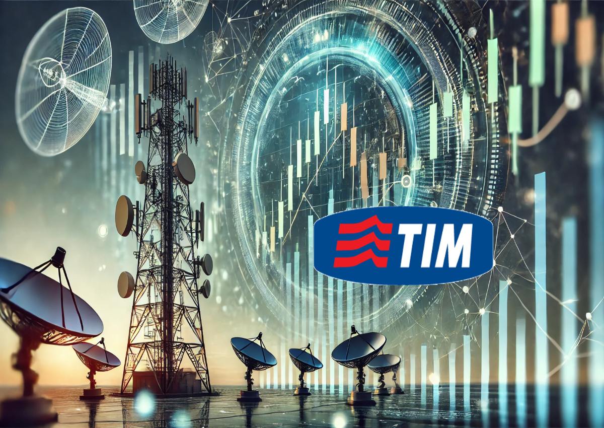 antenne telecomunicazioni e logo di Telecom Italia