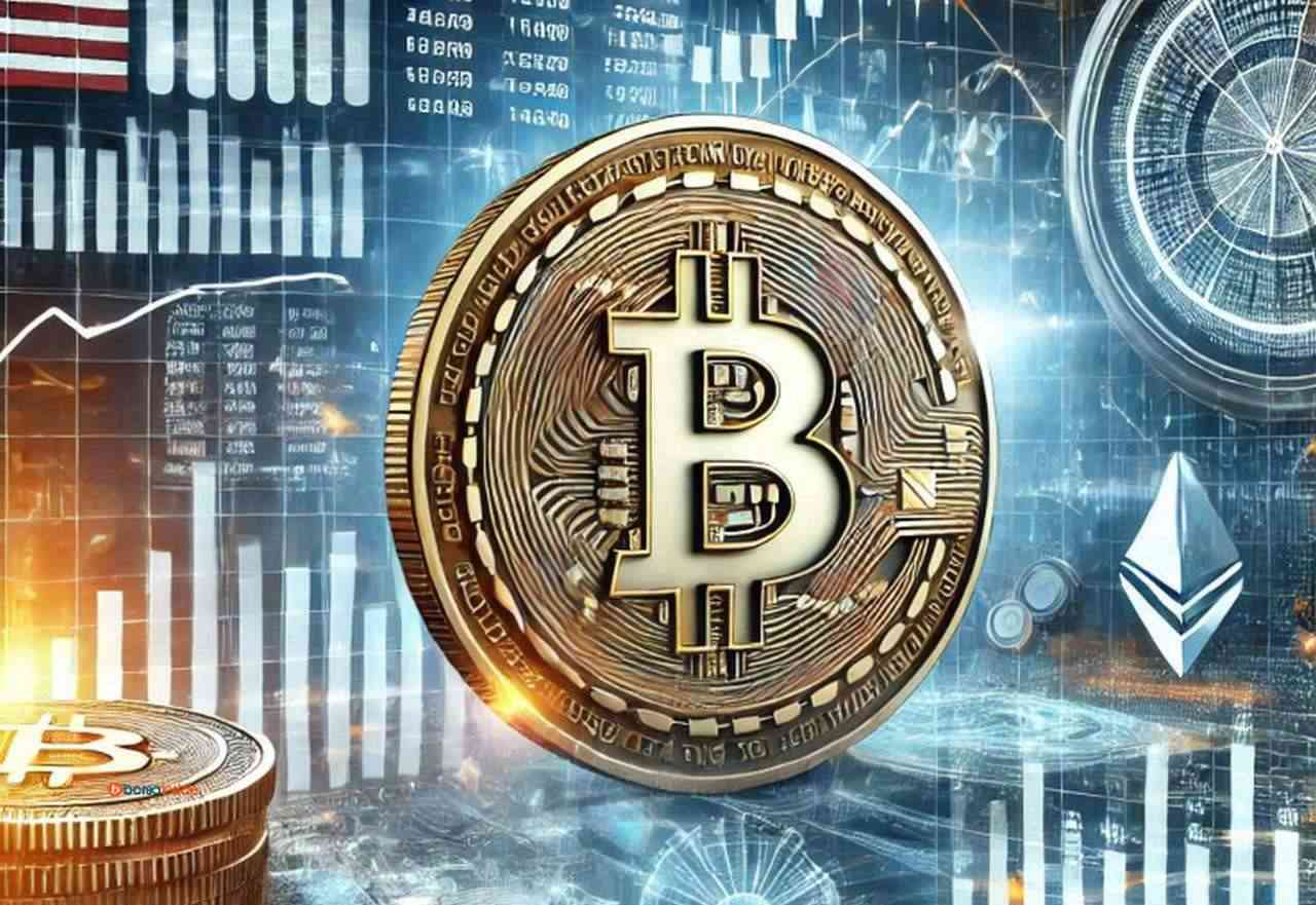 Una moneta di Bitcoin con dei grafici sullo sfondo