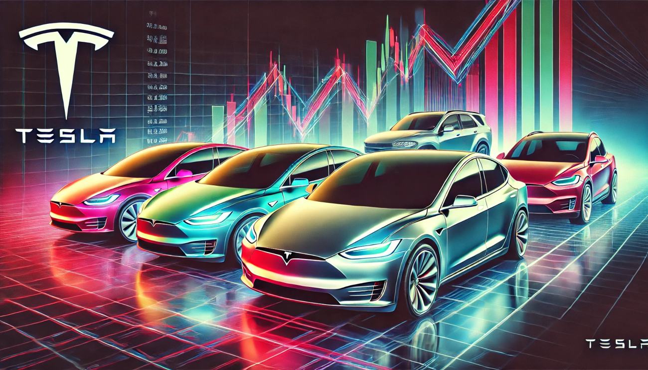 auto Tesla e grafico di borsa