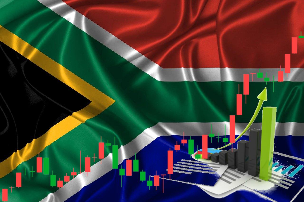 bandiera del Sudafrica con grafico di trading