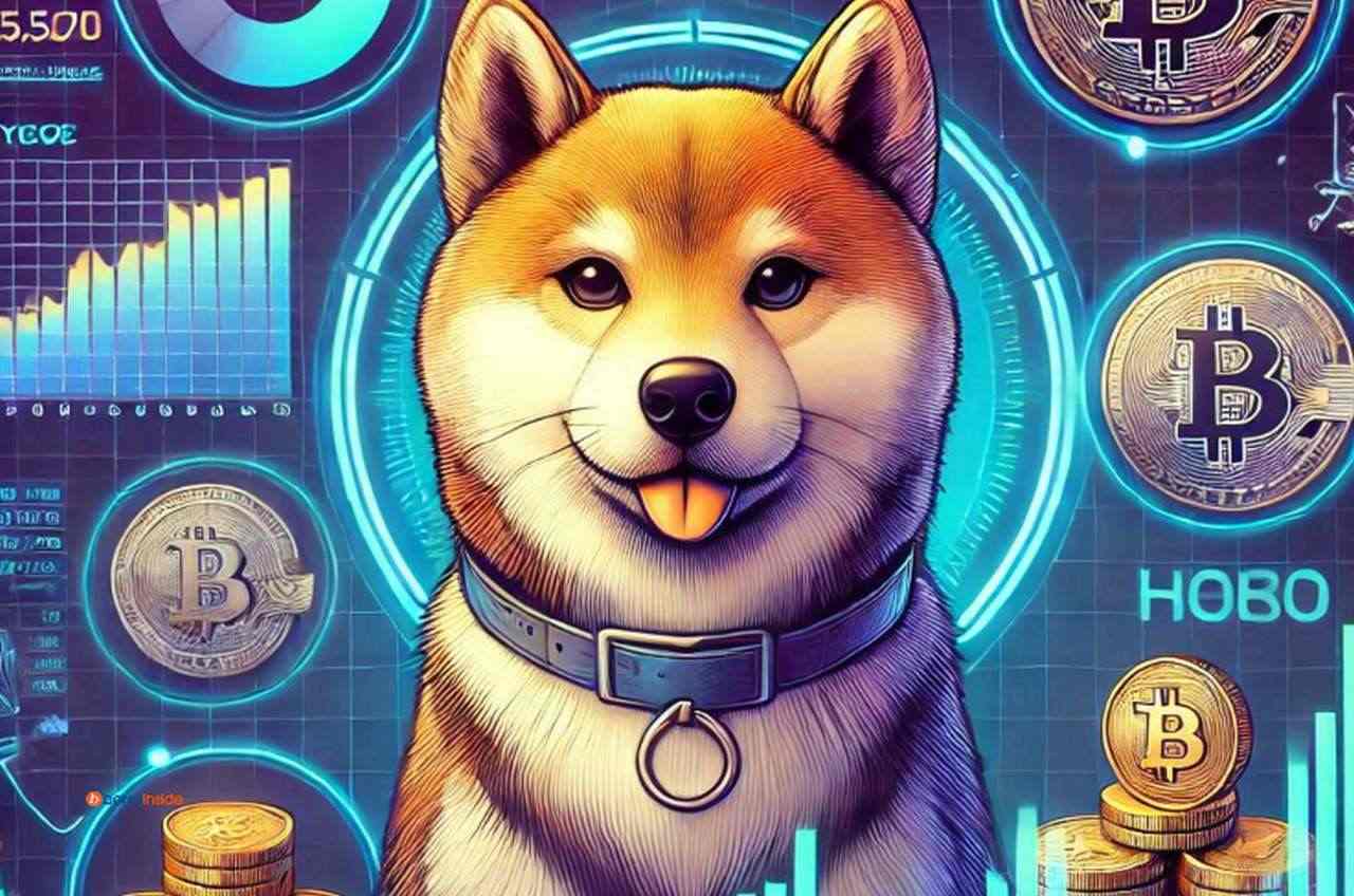 Un disegno del cane simbolo della memecoin SHIB con delle monete di Bitcoin intorno