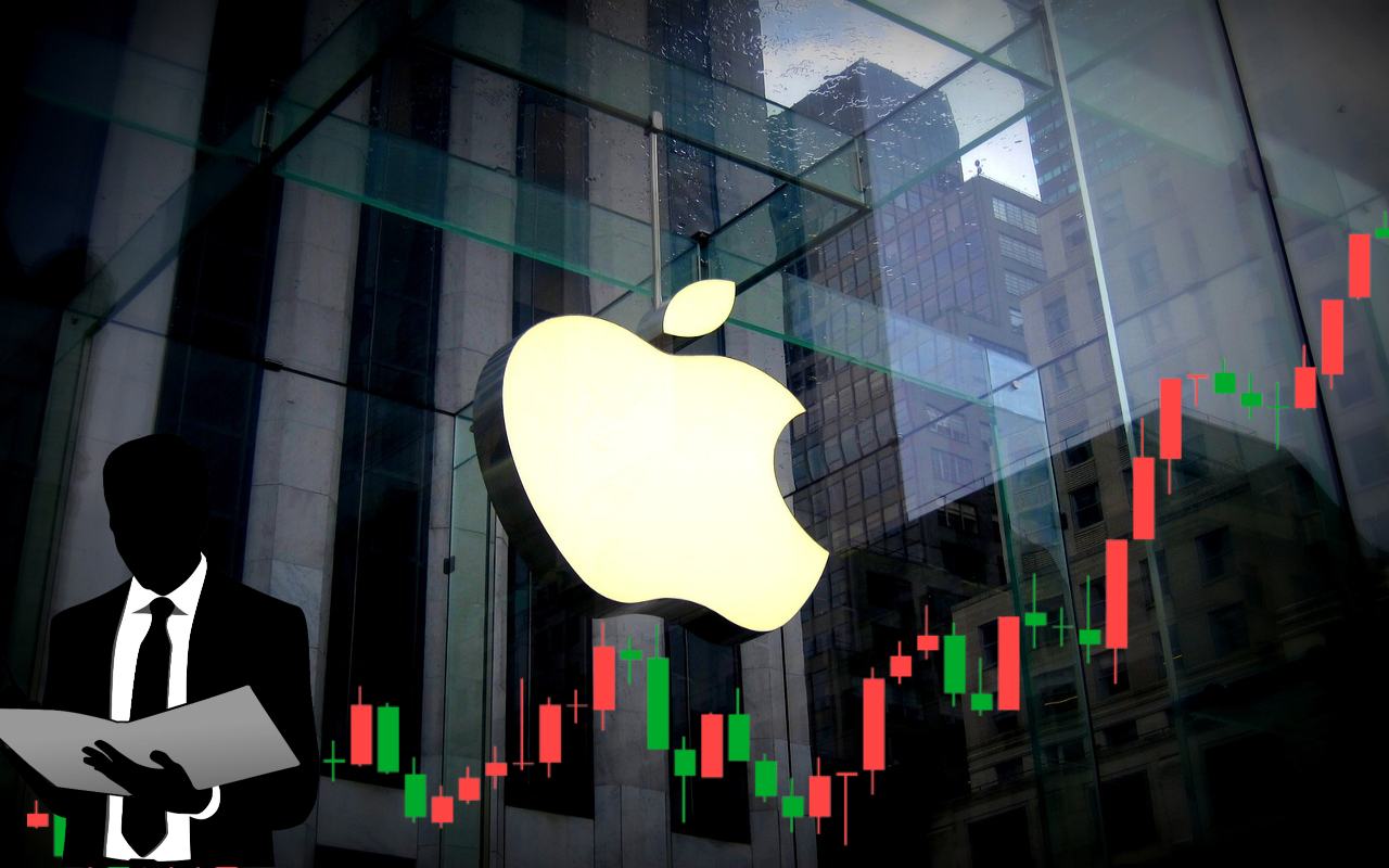 negozio Apple con grafico di borsa