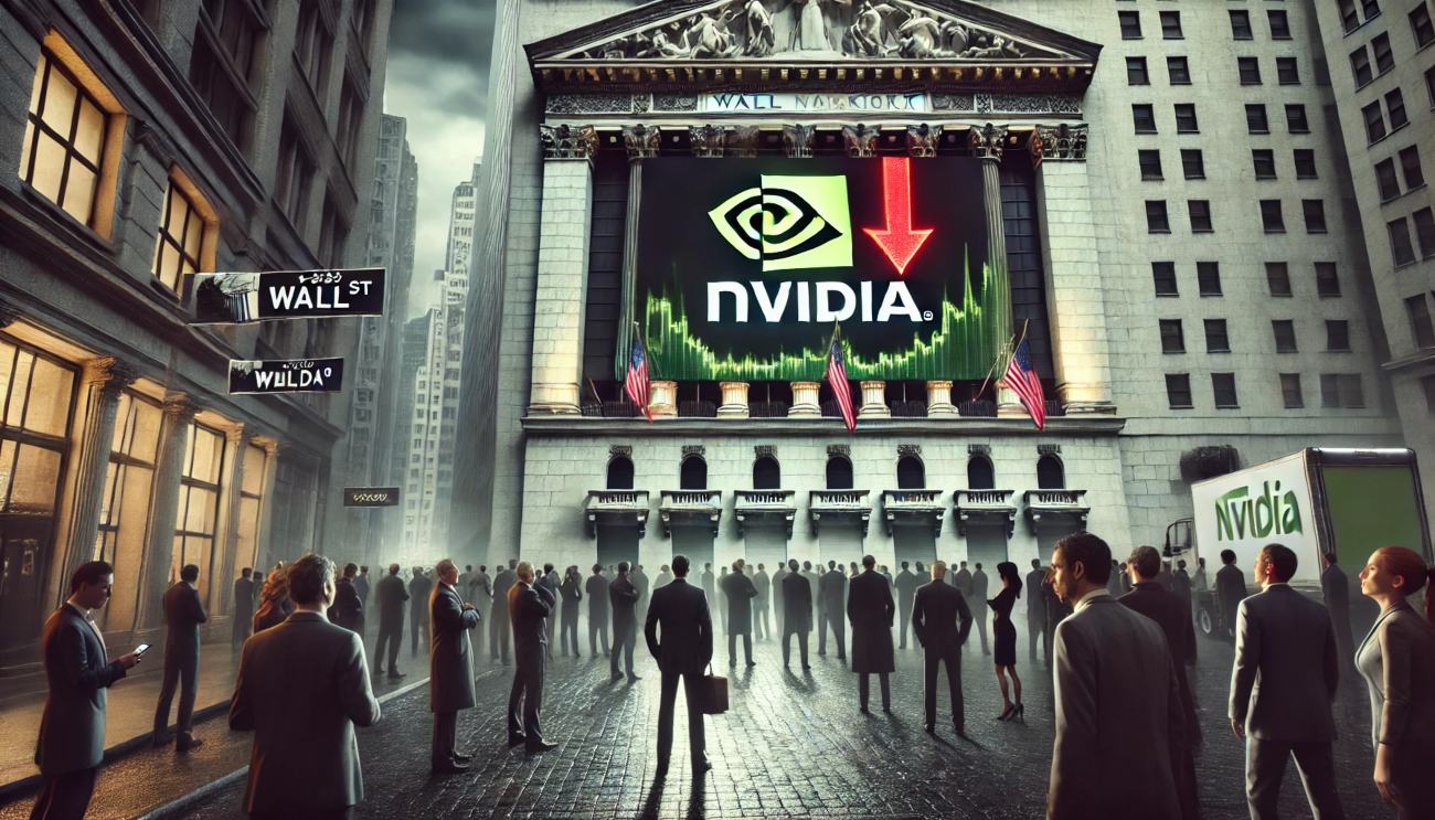 Wall Street che crolla e logo di Nvidia