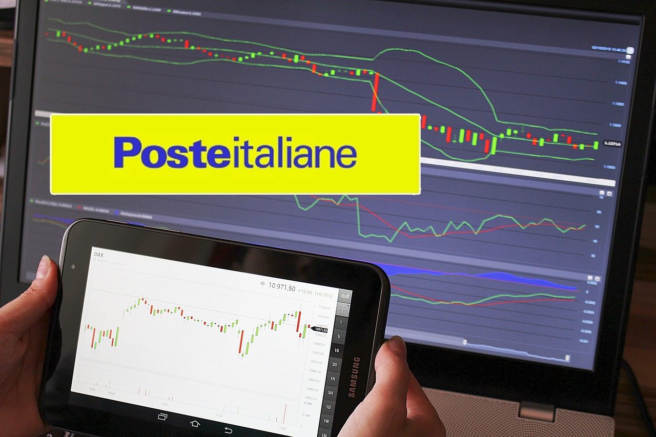 logo di Poste Italiane e chart di trading