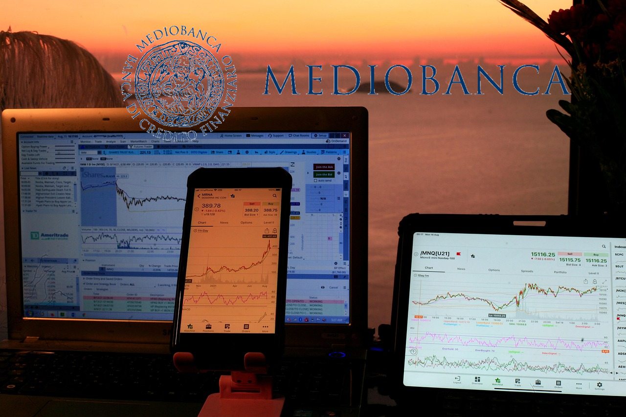 chart di trading e logo Mediobanca