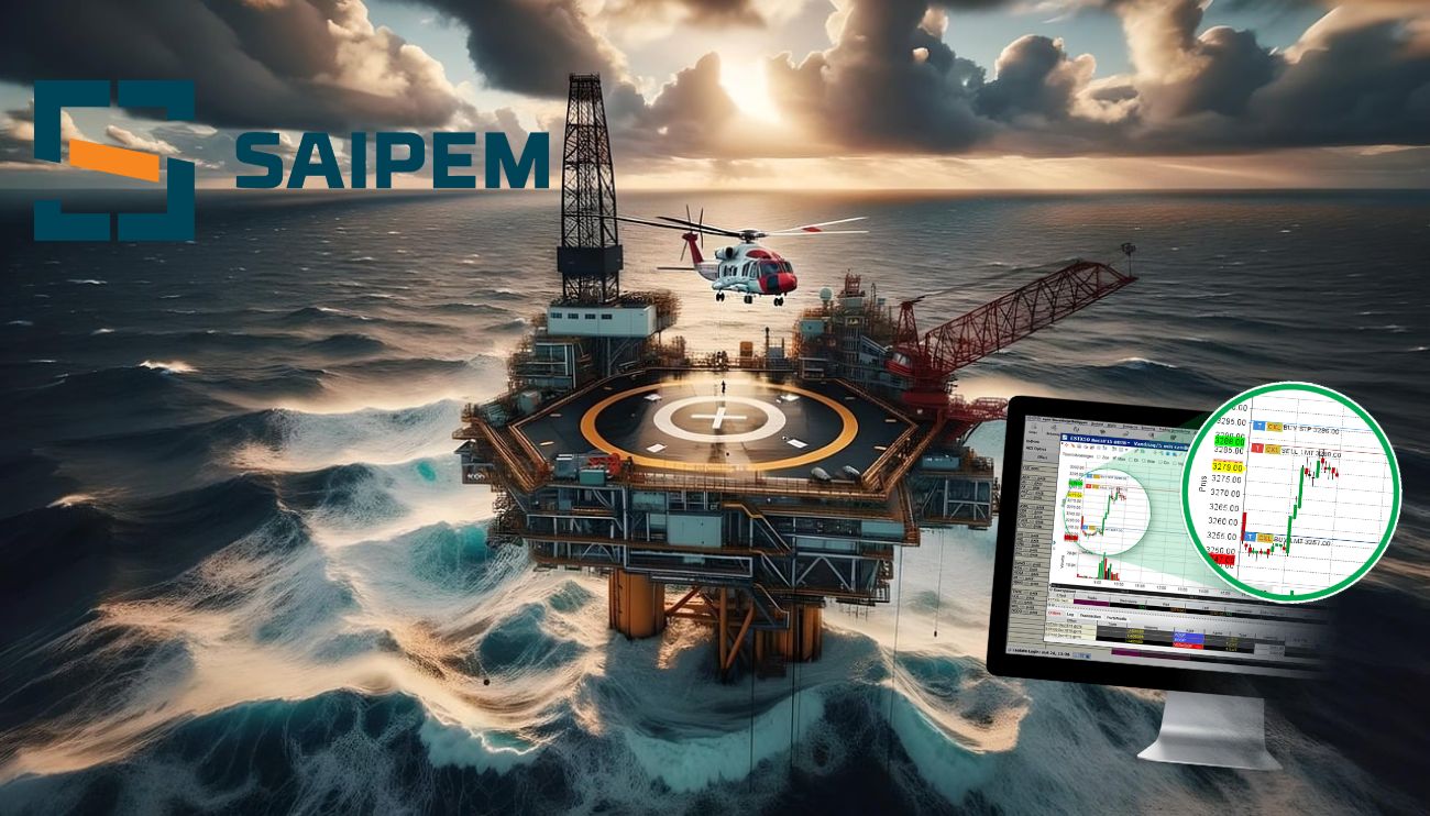 piattaforma petrolifera e logo di saipem